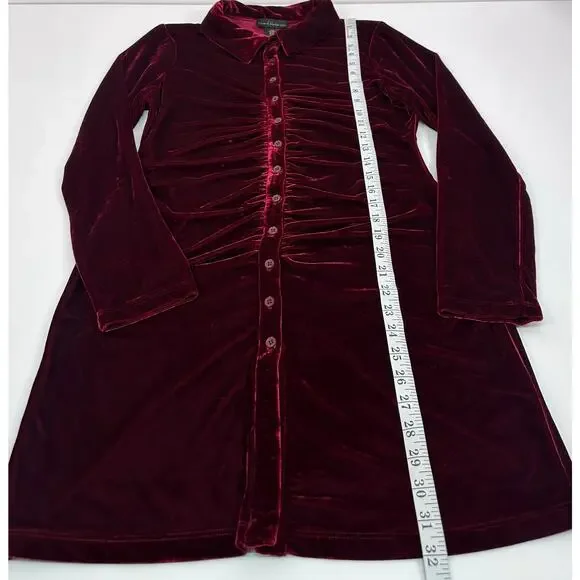 House of Harlow 1960 Red Velvet Ruched Button Front Dress Size Medium - Picture 4 of 8